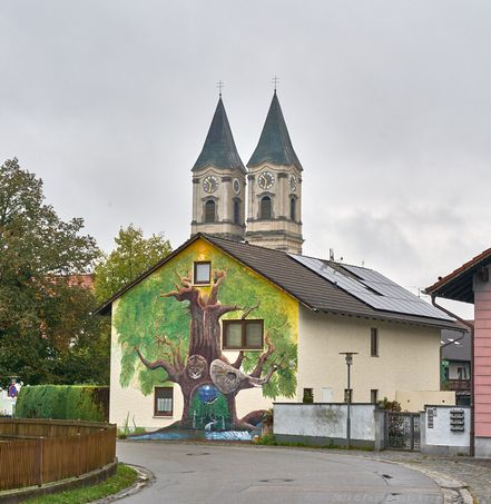 Niederalteich mit Blick auf die Türme der Benediktinerabtei